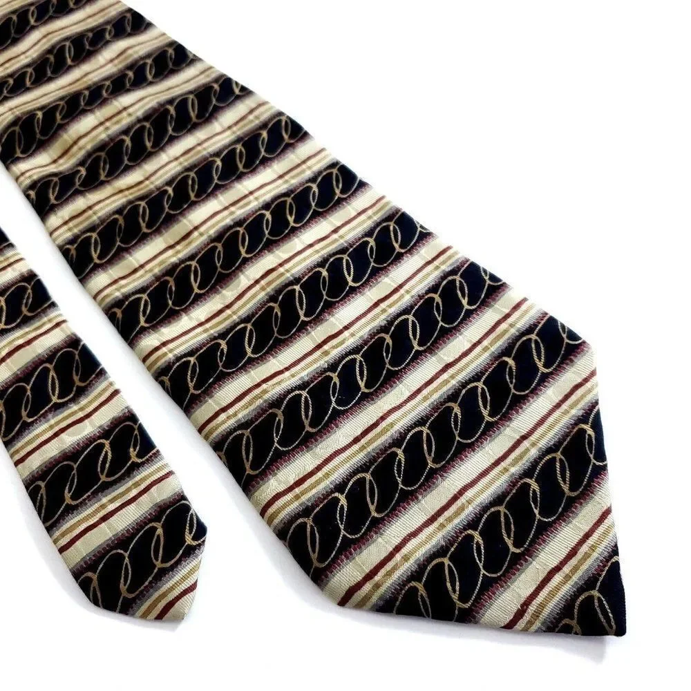 Robert Talbott Studio Brown Tan‎ Abstract Print Wide Silk Tie
